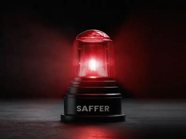Baliza de alarma roja encendida con la marca Saffer